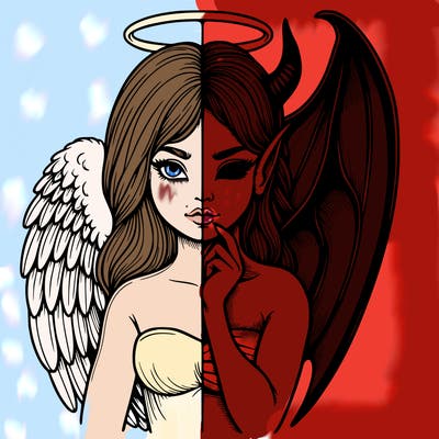 realistic angel half demon