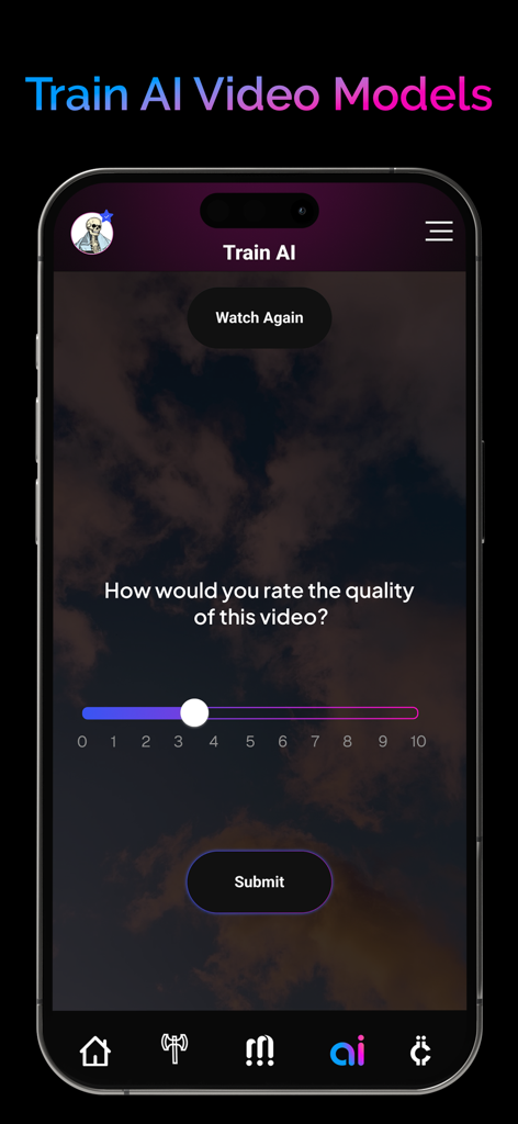Raiinmaker app interface for rating video quality to train AI models