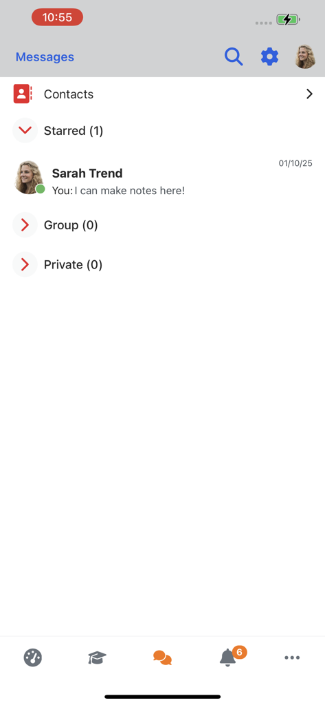 Taylor's myTIMeS Mobile - The messages interface of the Taylor's myTIMeS Mobile app displaying student contacts and private chat options.