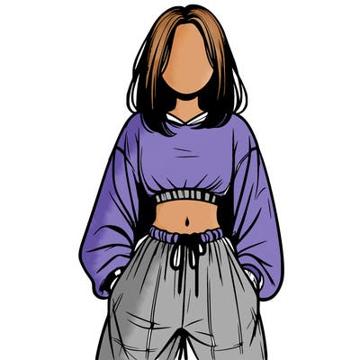realistic girl faceless with baggy pants and a crop top