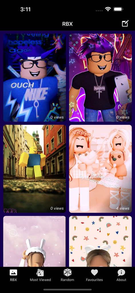 ROBLOX Wallpapers - Gallery interface of the ROBLOX Wallpapers app showing various character designs and aesthetic gaming backgrounds