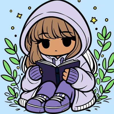 girl in oversized hoodie reading a book