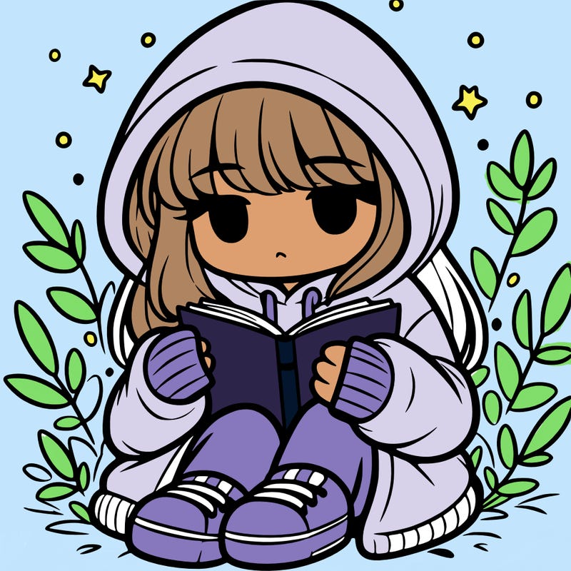 girl in oversized hoodie reading a book