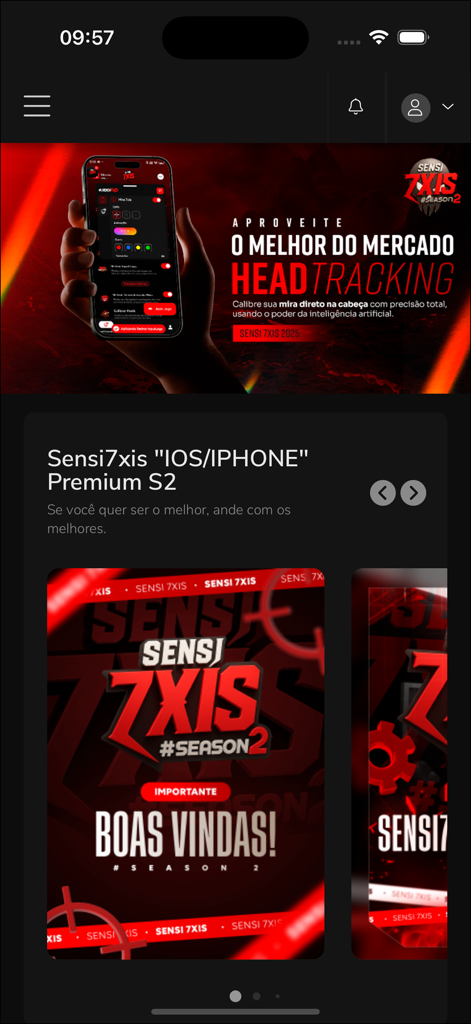 Sensi7xis - Interfaz de la aplicación Sensi7xis para iOS con ajustes de seguimiento de cabeza y optimización del juego