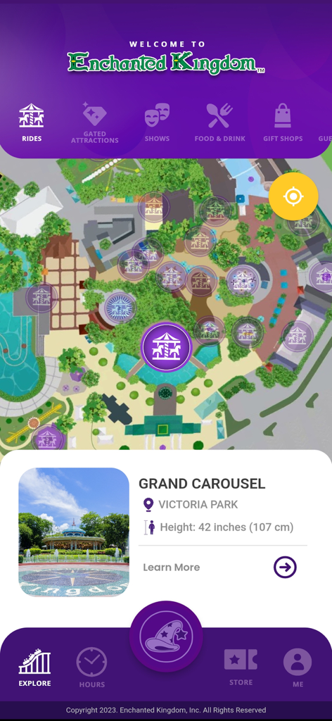 Enchanted Kingdom - Enchanted Kingdom app interactive map showing the Grand Carousel attraction details