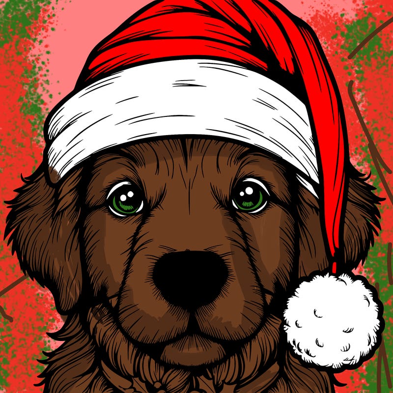 realistic dog with a christmas hat