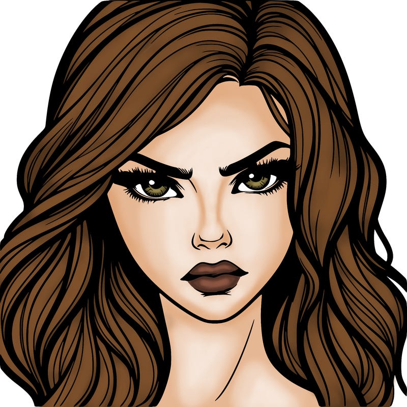 beautiful realistic girl with siren eyes and is intimidating