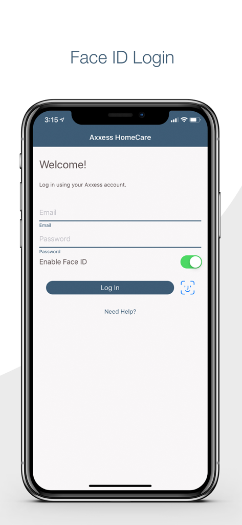 Axxess HomeCare - Axxess HomeCare app login screen featuring Face ID authentication