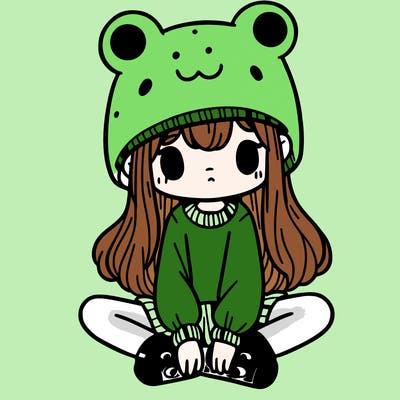 a girl wearing a frog hat and some frog socks