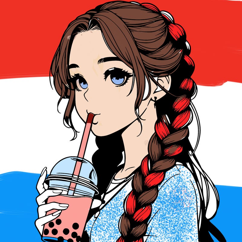 realistic girl with braided hair drinking boba