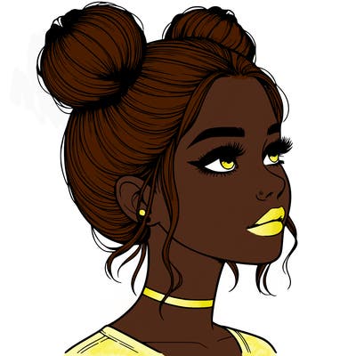 realistic girl with buns on the top of her head