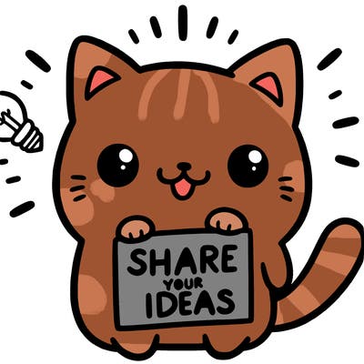 a cute cat saying share your ideas