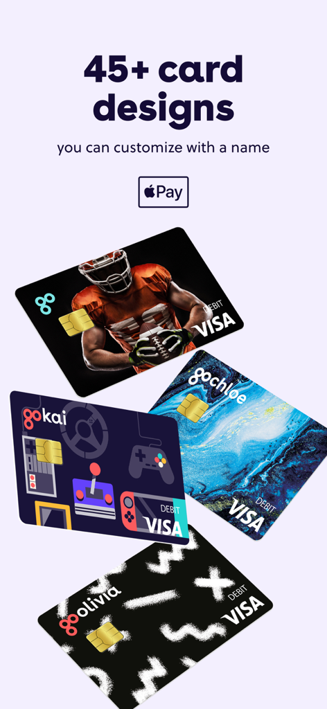 A selection of personalized GoHenry debit card designs for children and teenagers
