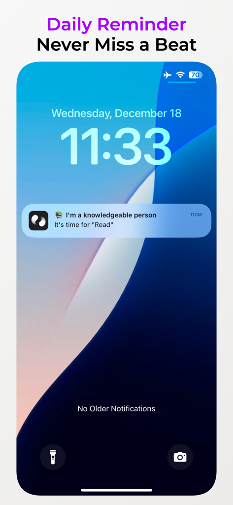 iPhone lock screen displaying a daily habit reminder notification from the Haby app to read