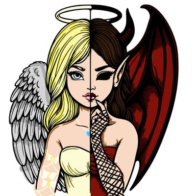 realistic angel half demon