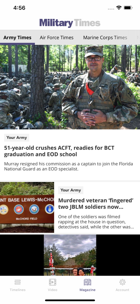 Military Times - Military Times app displaying news articles about the Army and military life