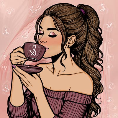 realistic woman drinking tea
