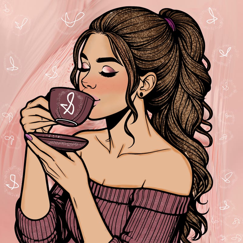 realistic woman drinking tea