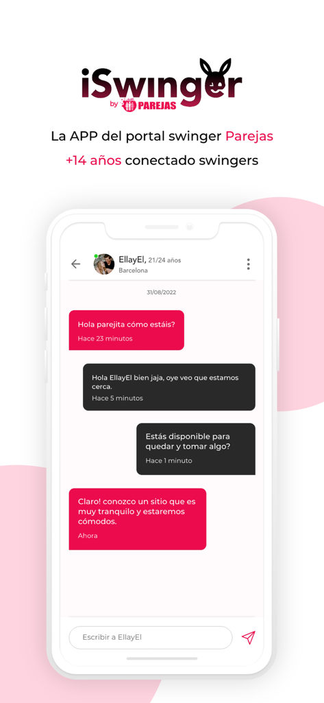 iSwinger app chat interface showing a conversation between couples