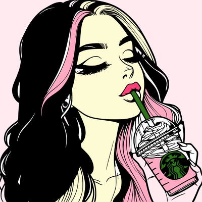 realistic girl drinking starbucks