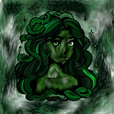 realistic girl with snakes as hair