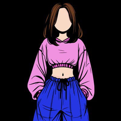 realistic girl faceless with baggy pants and a crop top