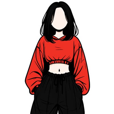 realistic girl faceless with baggy pants and a crop top