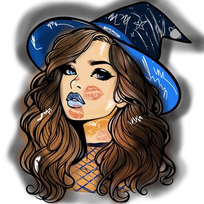 realistic witch girl with wavy hair and lips