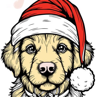 realistic dog with a christmas hat