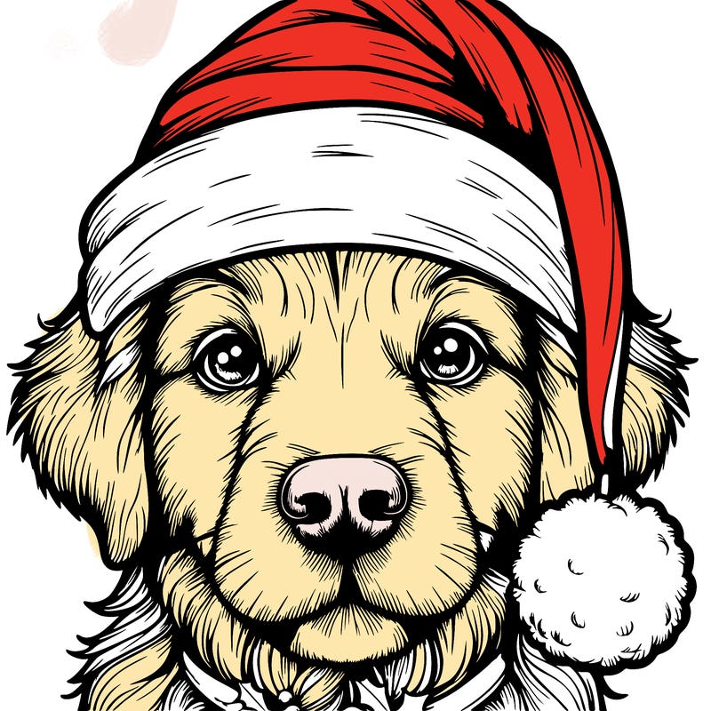 realistic dog with a christmas hat