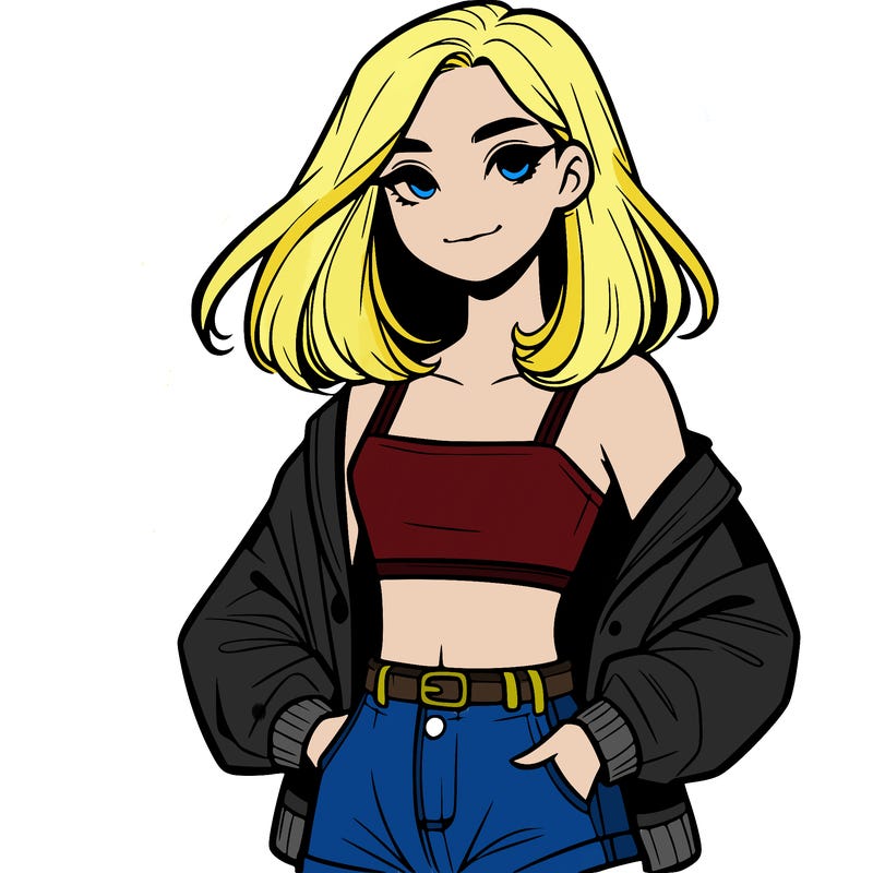 a realistic girl with a crop top and short shorts in an open jacket