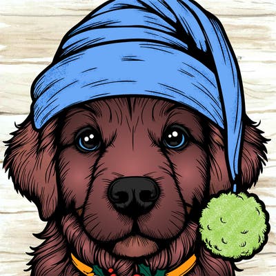 realistic dog with a christmas hat