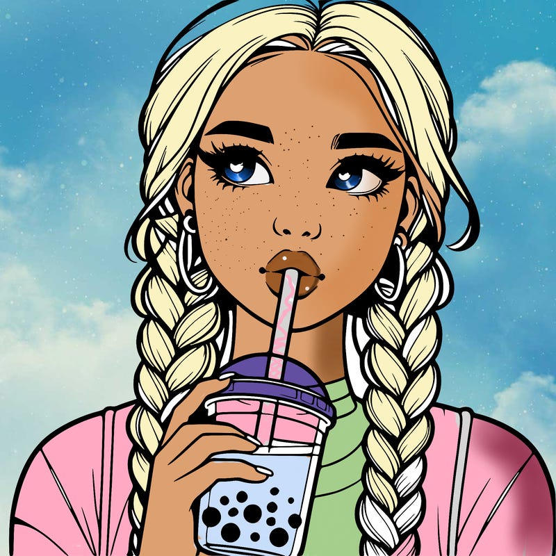 realistic girl with braided hair drinking boba