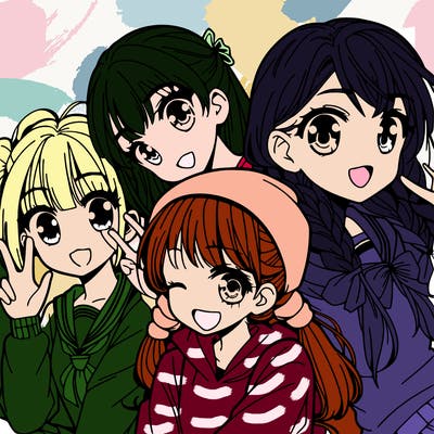 manga girl with friends