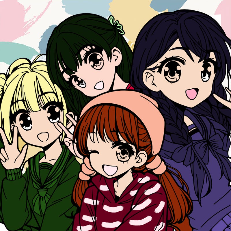 manga girl with friends