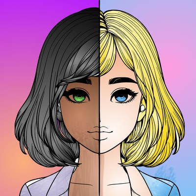 realistic girl split drawing