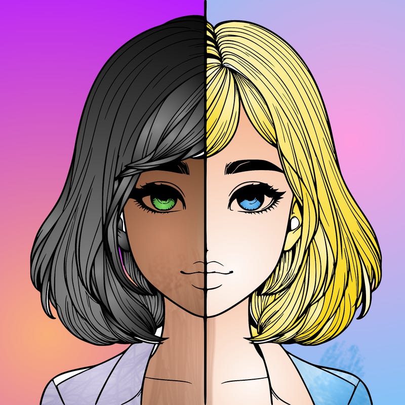 realistic girl split drawing