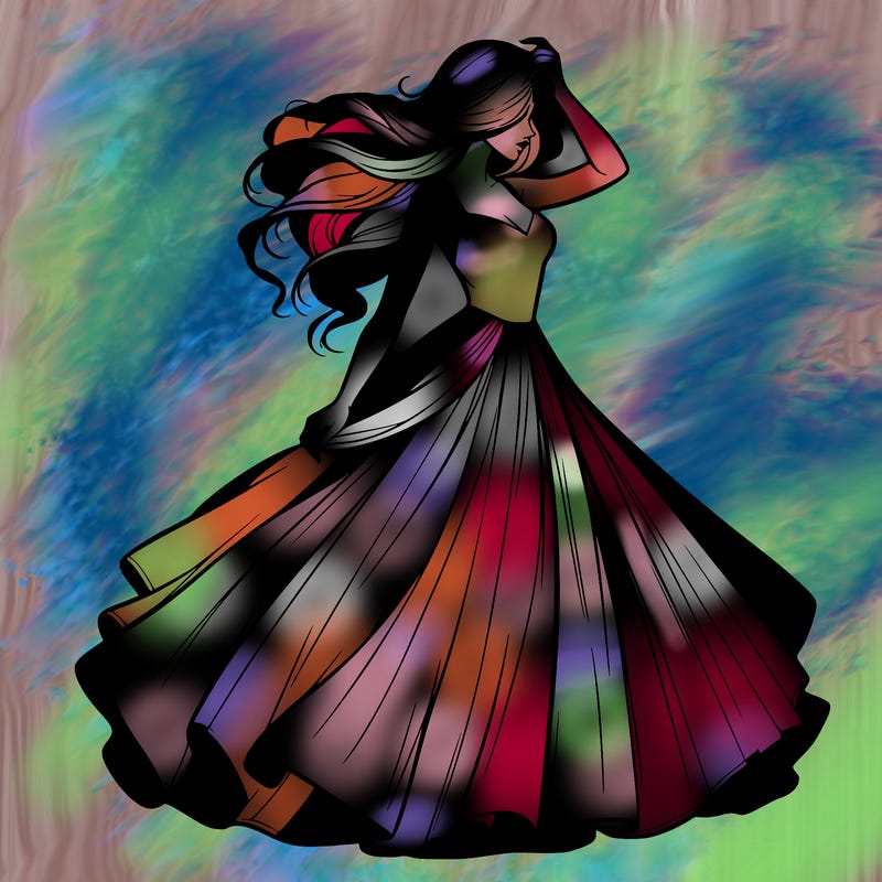 realistic woman with dress flowing in the wind