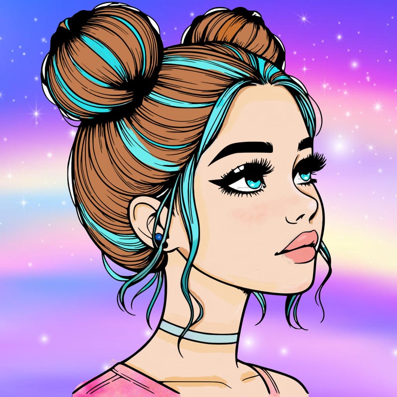 realistic girl with buns on the top of her head