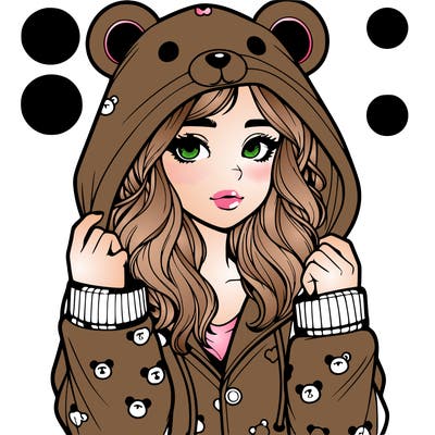 realistic girl in a animal pjs hoodie