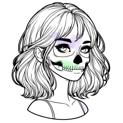 realistic girl with skull