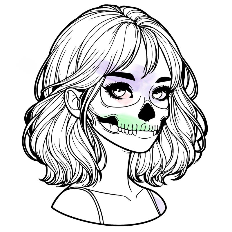 realistic girl with skull
