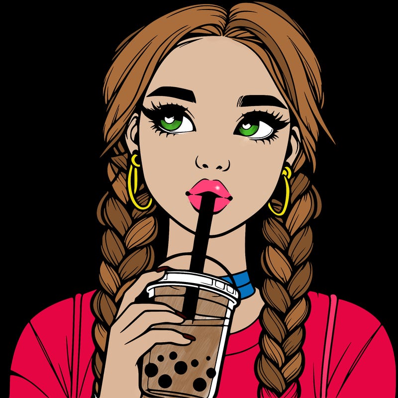 realistic girl with braided hair drinking boba