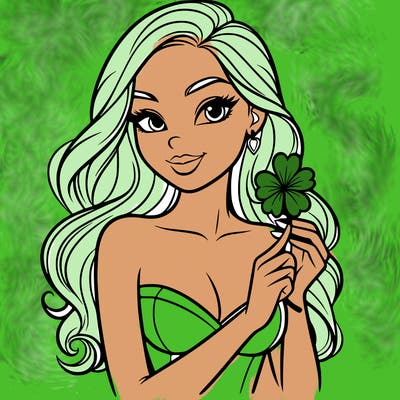 beautiful woman  carrying a clover