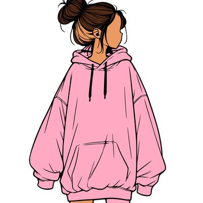 realistic girl with a oversized sweatshirt on and a bun
