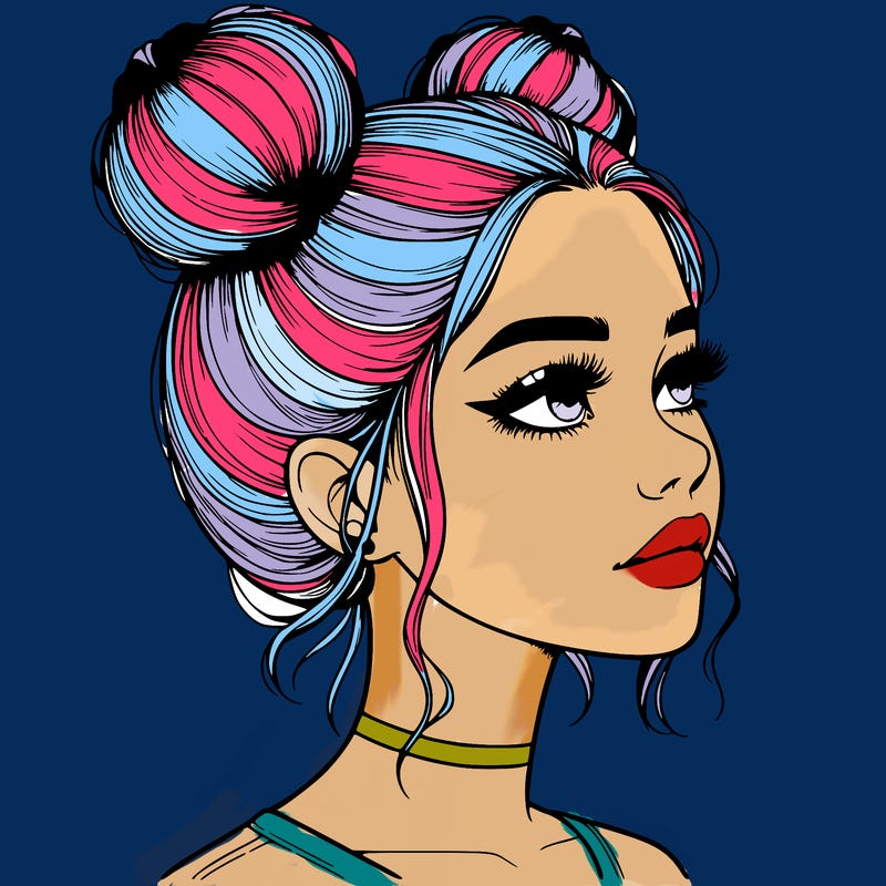 realistic girl with buns on the top of her head