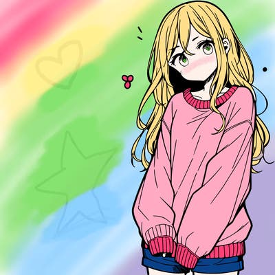manga teen girl  in a sweater and baggy pants