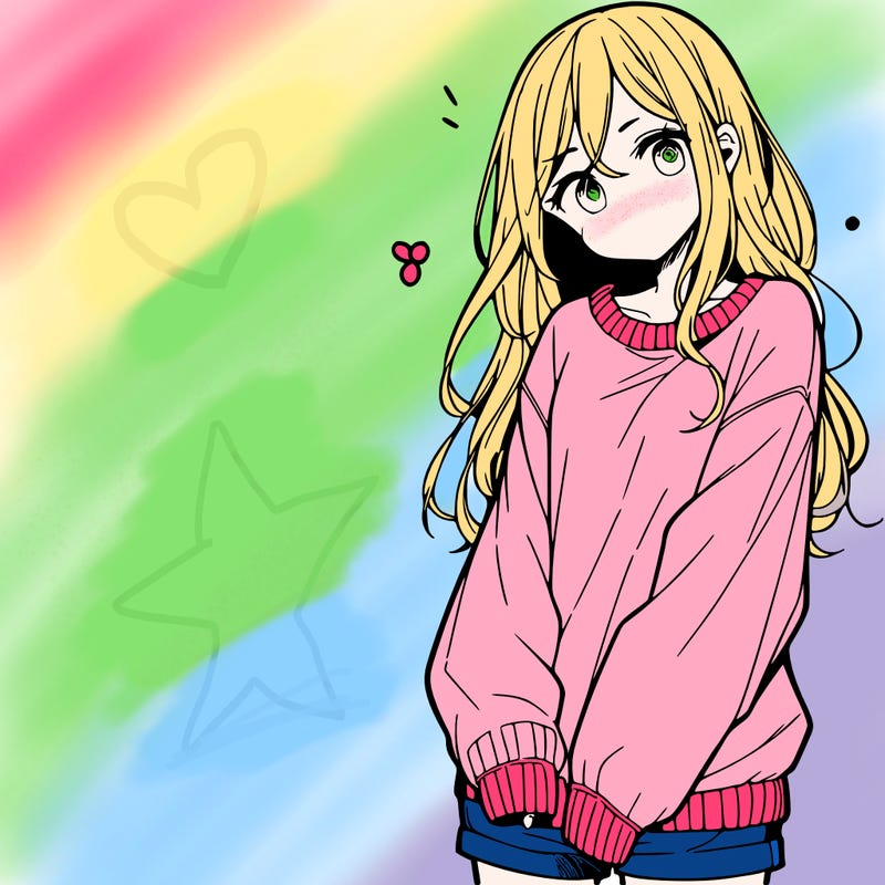 manga teen girl  in a sweater and baggy pants