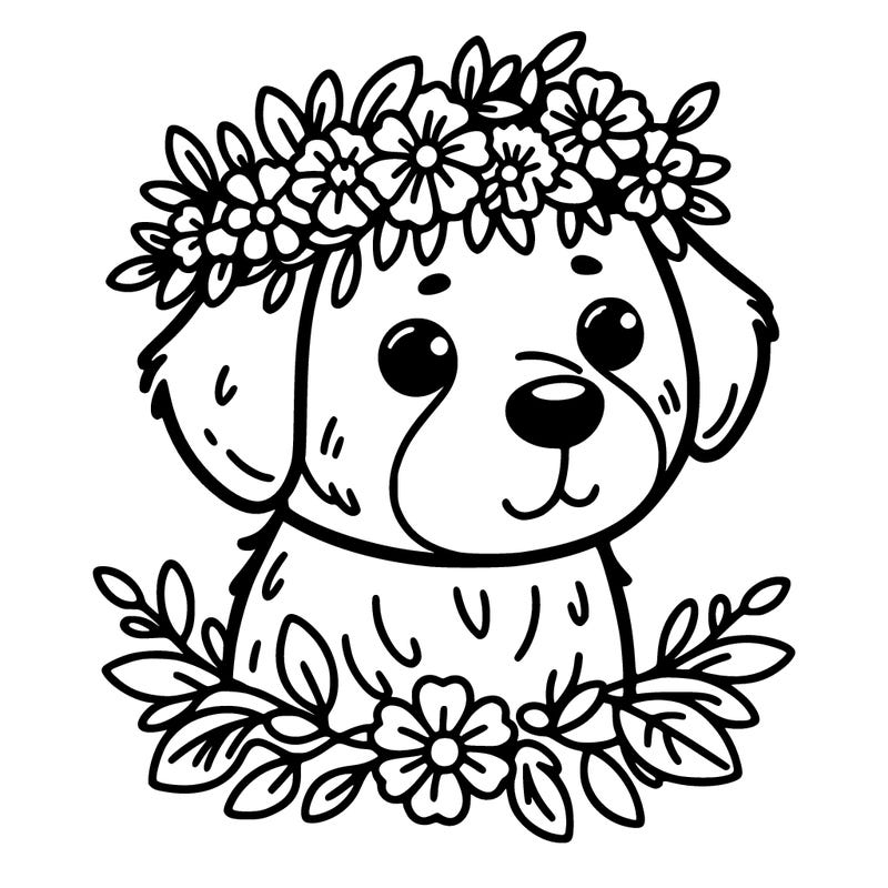 a dog with a flower crown