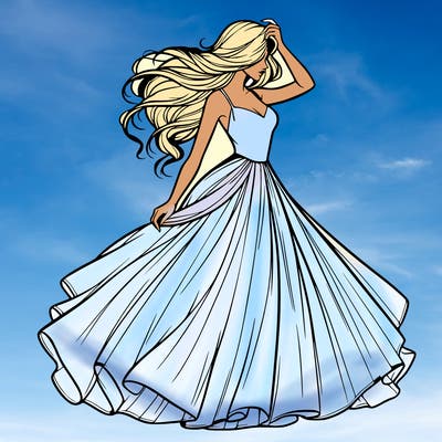 realistic woman with dress flowing in the wind